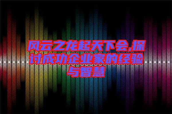 風(fēng)云之龍起天下會,探討成功企業(yè)家的經(jīng)驗(yàn)與智慧