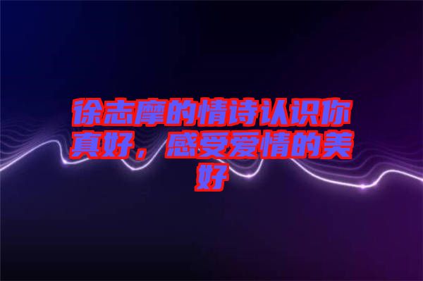 徐志摩的情詩認識你真好，感受愛情的美好