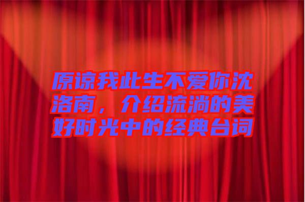 原諒我此生不愛你沈洛南，介紹流淌的美好時(shí)光中的經(jīng)典臺(tái)詞