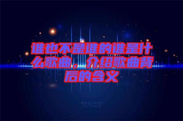 誰也不是誰的誰是什么歌曲，介紹歌曲背后的含義