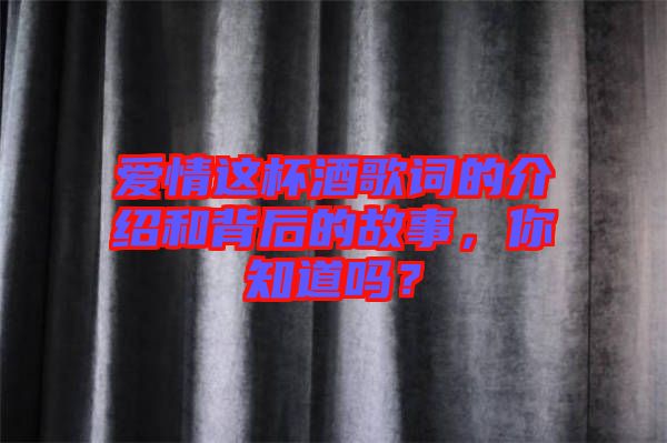 愛情這杯酒歌詞的介紹和背后的故事，你知道嗎？