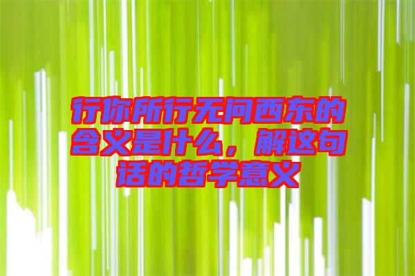 行你所行無問西東的含義是什么，解這句話的哲學(xué)意義