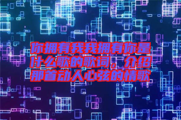 你擁有我我擁有你是什么歌的歌詞，介紹那首動(dòng)人心弦的情歌