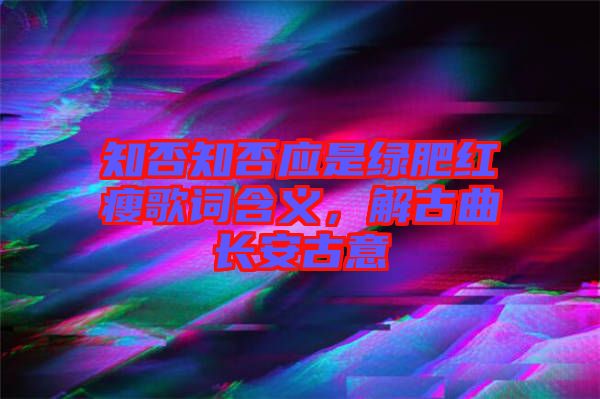 知否知否應(yīng)是綠肥紅瘦歌詞含義，解古曲長(zhǎng)安古意