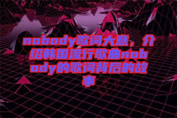 nobody歌詞大意，介紹韓國流行歌曲nobody的歌詞背后的故事