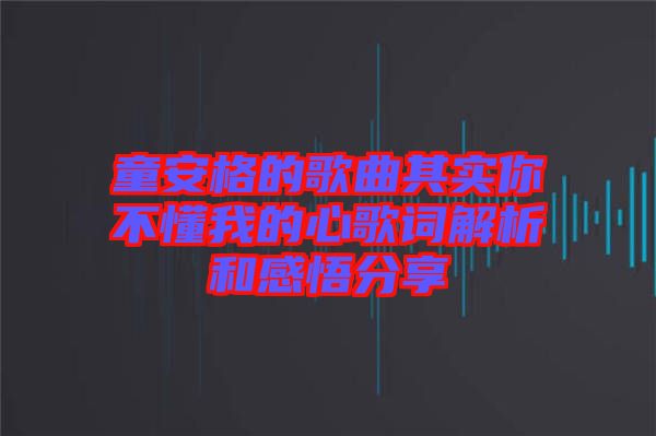 童安格的歌曲其實(shí)你不懂我的心歌詞解析和感悟分享