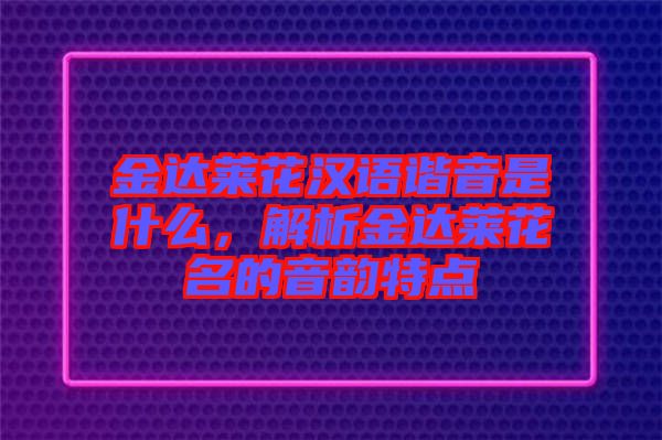 金達(dá)萊花漢語諧音是什么，解析金達(dá)萊花名的音韻特點(diǎn)