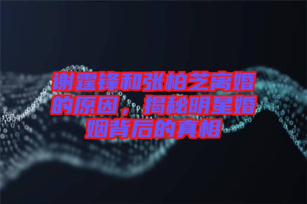 謝霆鋒和張柏芝離婚的原因，揭秘明星婚姻背后的真相